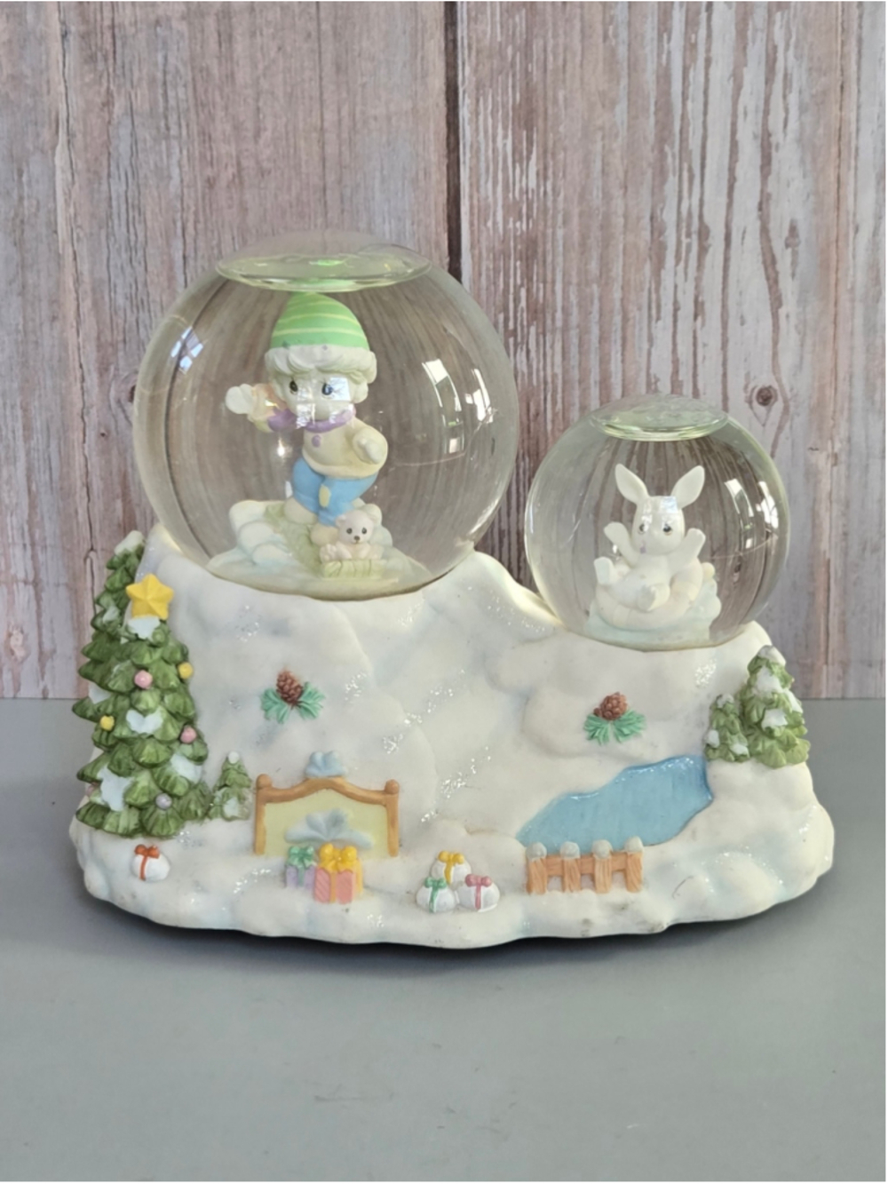 Precious Moments Enesco 2001 Christmas Musical Double Snow Globe We Wish You